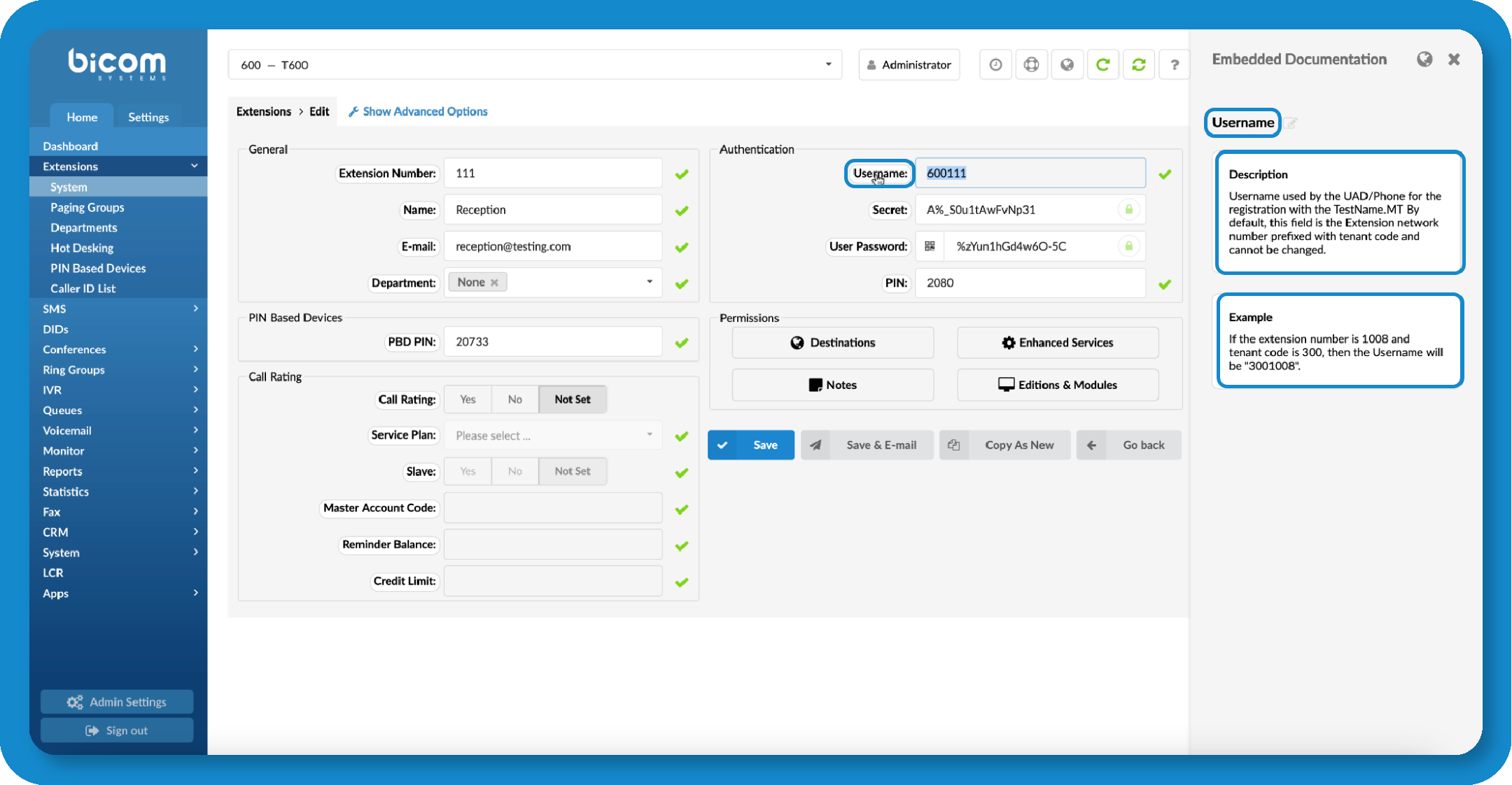 PBXware feature embedded documentation