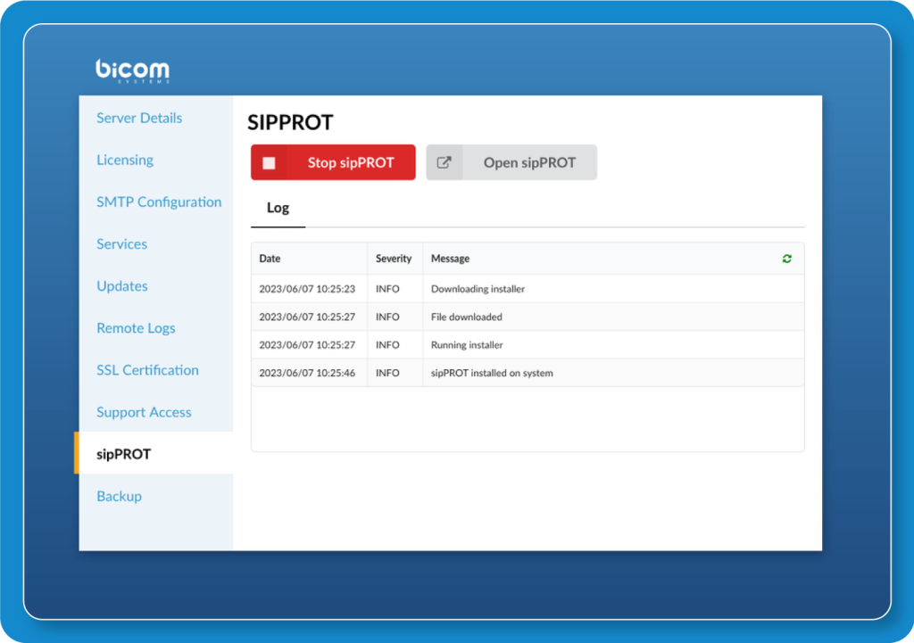 sipPROT integration PBX