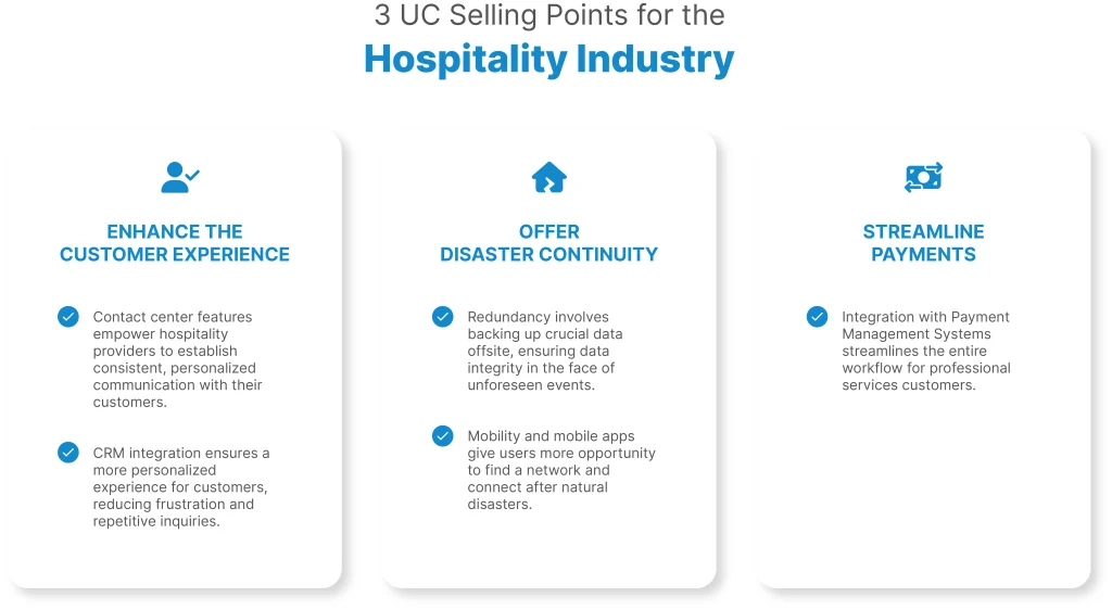 uc selling points for the hospitality industry